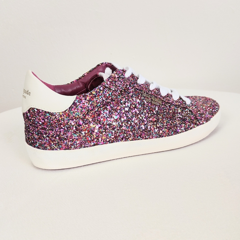 NEW Kate Spade Ace Glitter Sneakers Women's 8 Sparkly Shoes Lace-up Low Top Pink - Picture 3 of 10